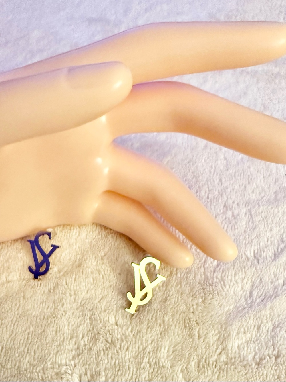 Interlocking Initial Stud Earrings in Gold and Blue